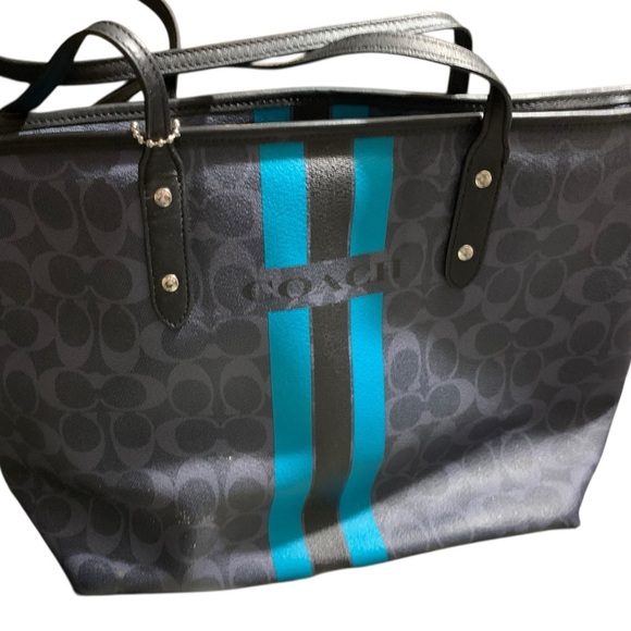 Coach Handbags - Coach Black and Blue Varsity Signature Tote Bag (item#ryan)